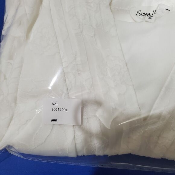 Siren Lily White Floral Lined Sheer Lace 3/4 Sleeve Open V Neck Blouse 2X - Picture 16 of 16